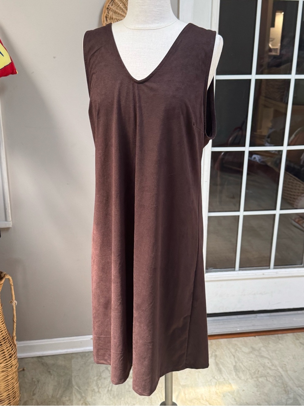 NWT Bellino Faux Suede V-Neck Shift Dress Chocolate Brown Sleeveless XL